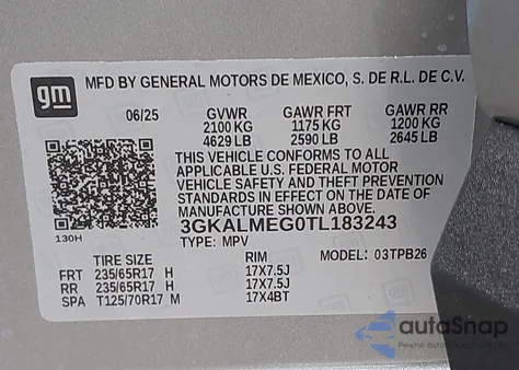 2026 GMC Terrain Elevation из США, поврежденный, VIN 3GKALMEG0TL183243